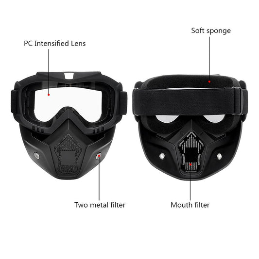 HIGH QUALITY Motorcycle Helmet Riding Goggles Glasses With Removable Face Mask  [Transparent]