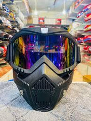 HIGH QUALITY Motorcycle Helmet Riding Goggles Glasses With Removable Face Mask [Blue Rainbow]